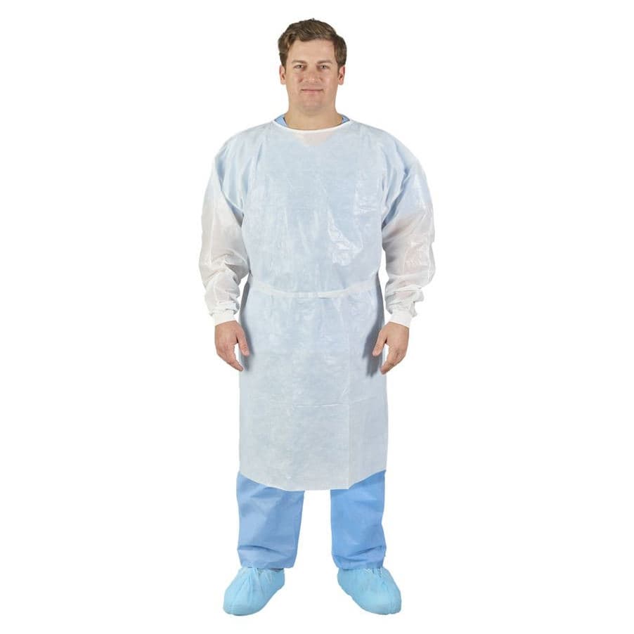 Halyard Fluid Resistant Gown, Poly-Coated, Fluid Resistant, White, X-Large - Case of 100 - Image 1