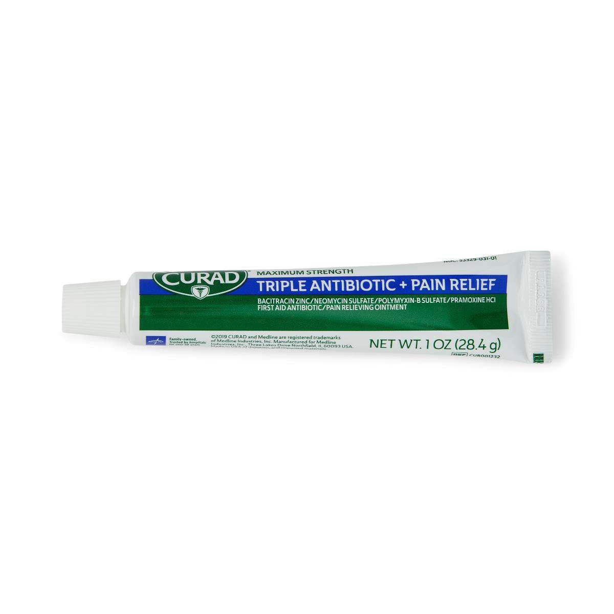 Medline CURAD Triple Antibiotic Plus Pain Relief Ointment, 1 oz - Case of 12 - Image 1