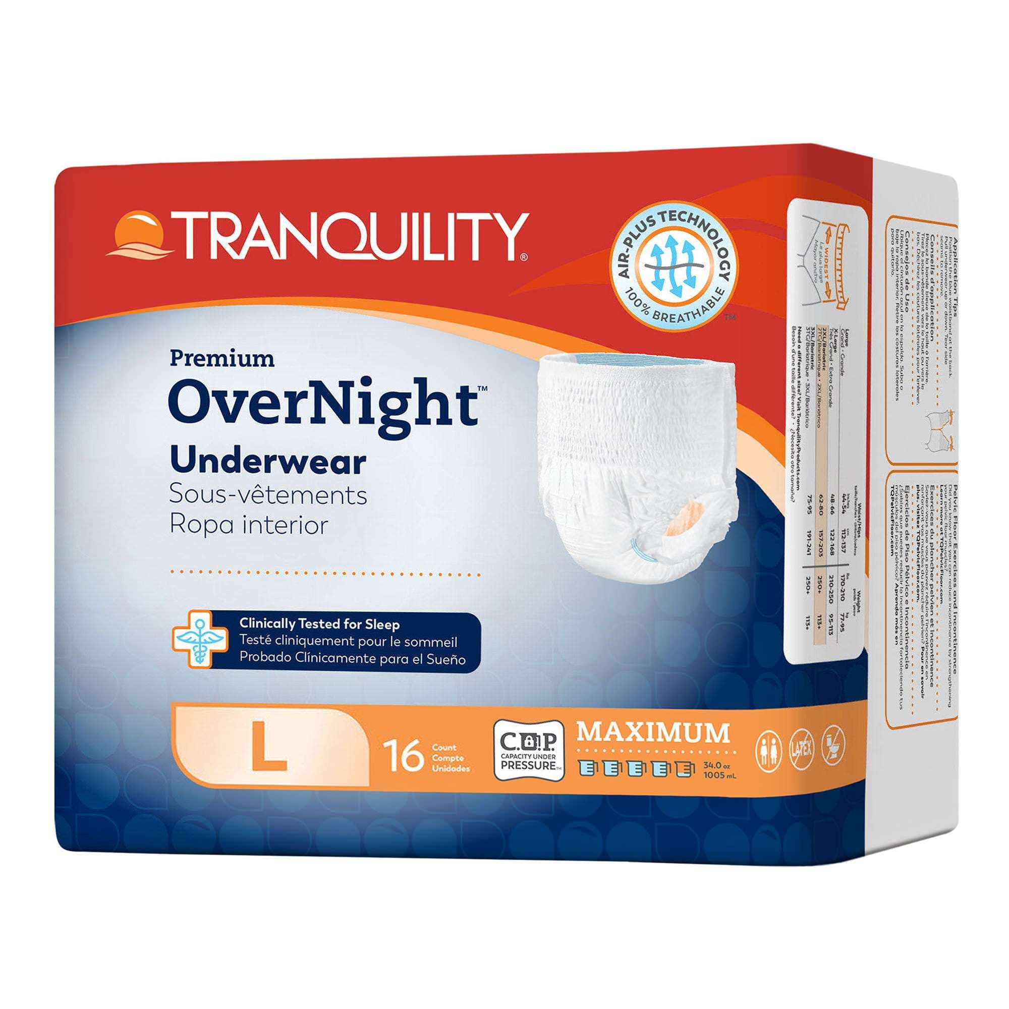 Tranquility Premium OverNight Absorbent Underwear, Large - Case of 64 - Image 1