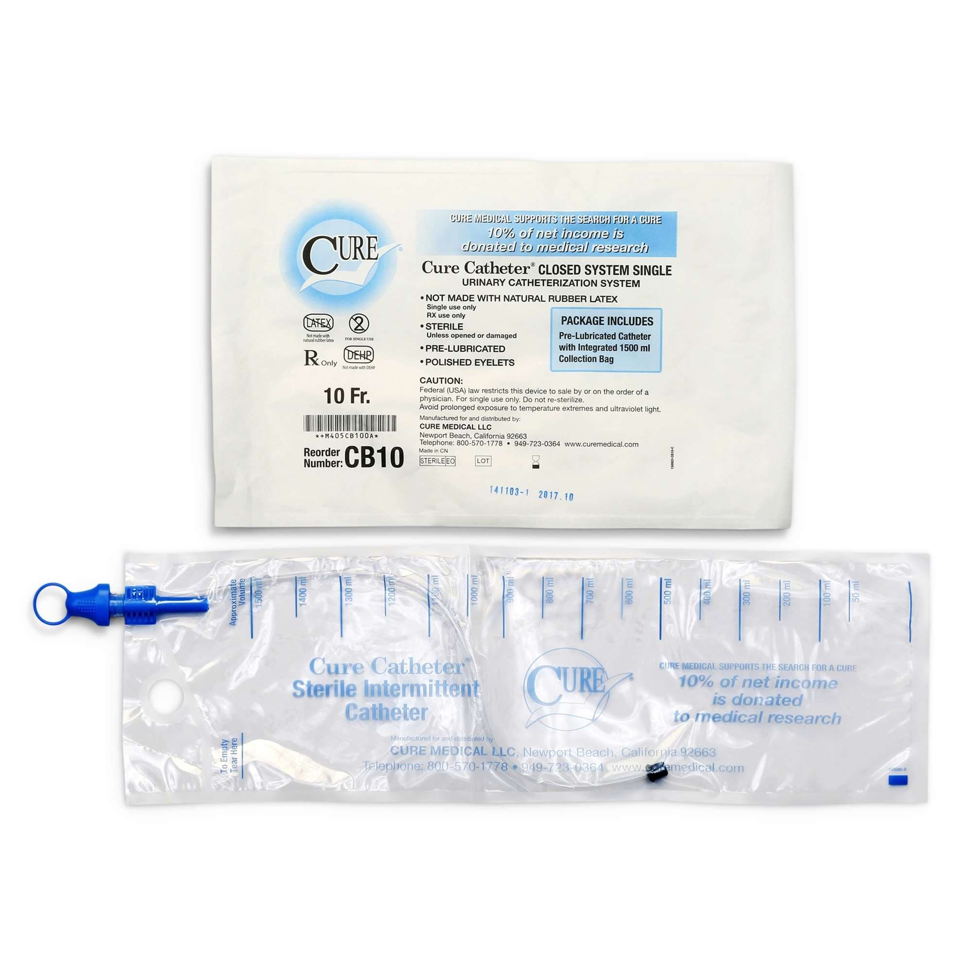Cure Closed System Intermittent Catheter, 10 Fr - Each - Image 1