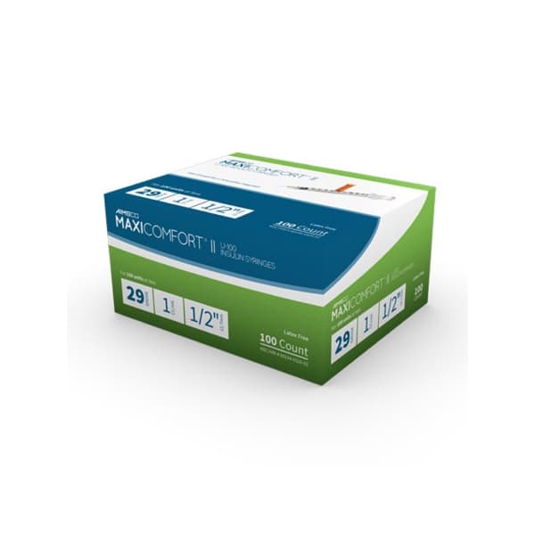 AIMSCO Maxicomfort II Standard U-100 Insulin Syringe with Needle, 29 Gauge, 0.5 Inch, 1 mL - Case of 500 - Image 1