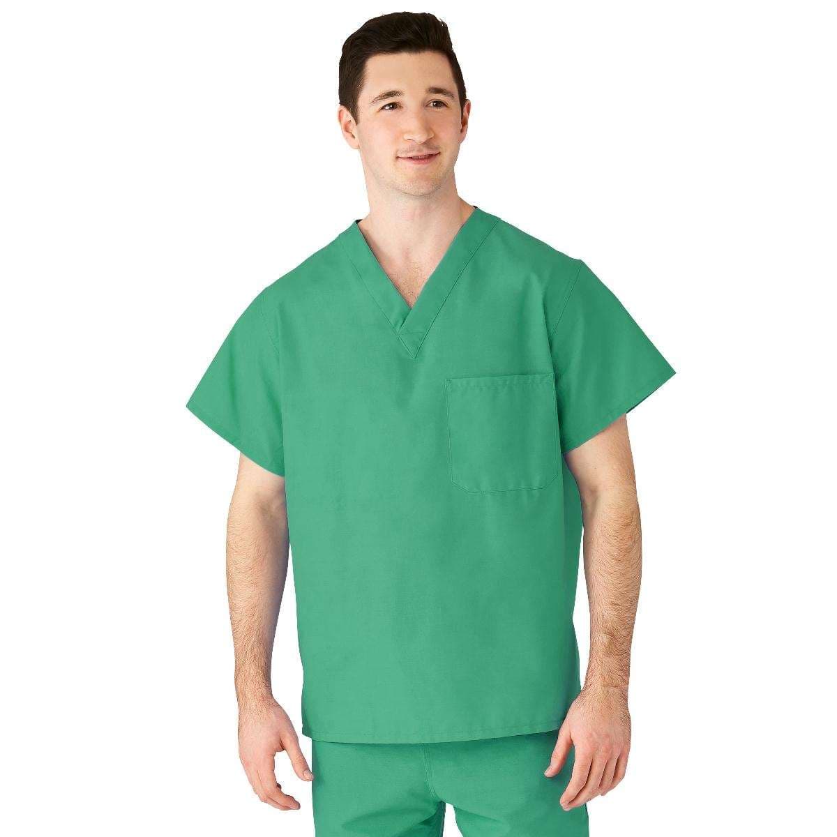 Medline AngelStat Unisex Reversible V-Neck Scrub Tops With 2 Pockets, Jade, Small - Image 1
