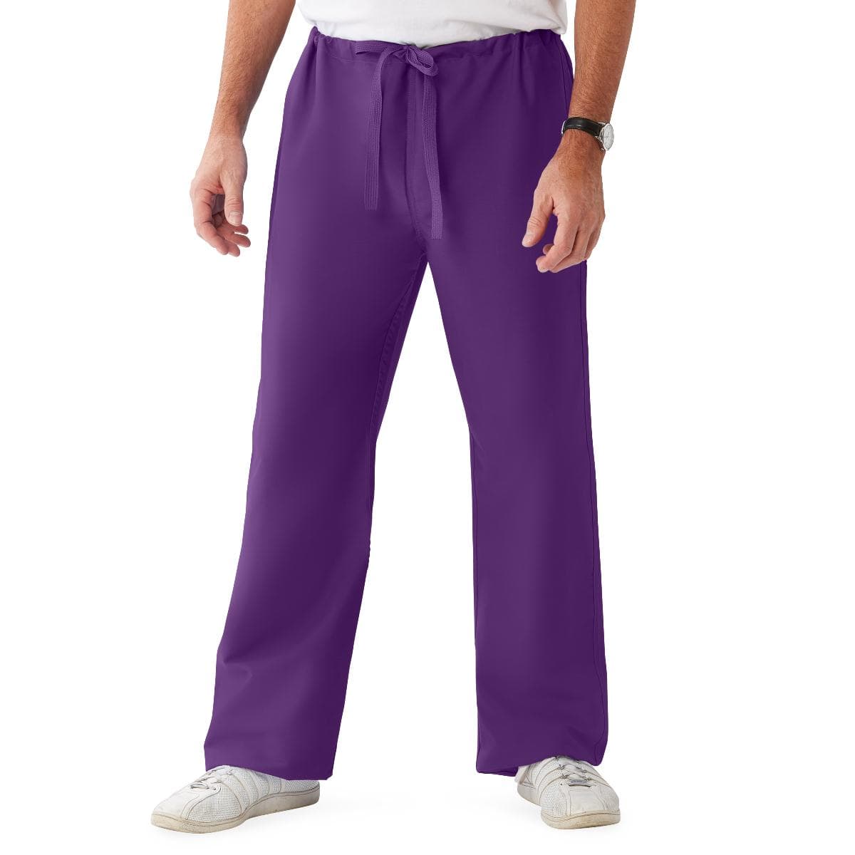 ComfortEase Unisex Reversible Scrub Pants with Drawstring Waist, Rich Purple, M - Image 1