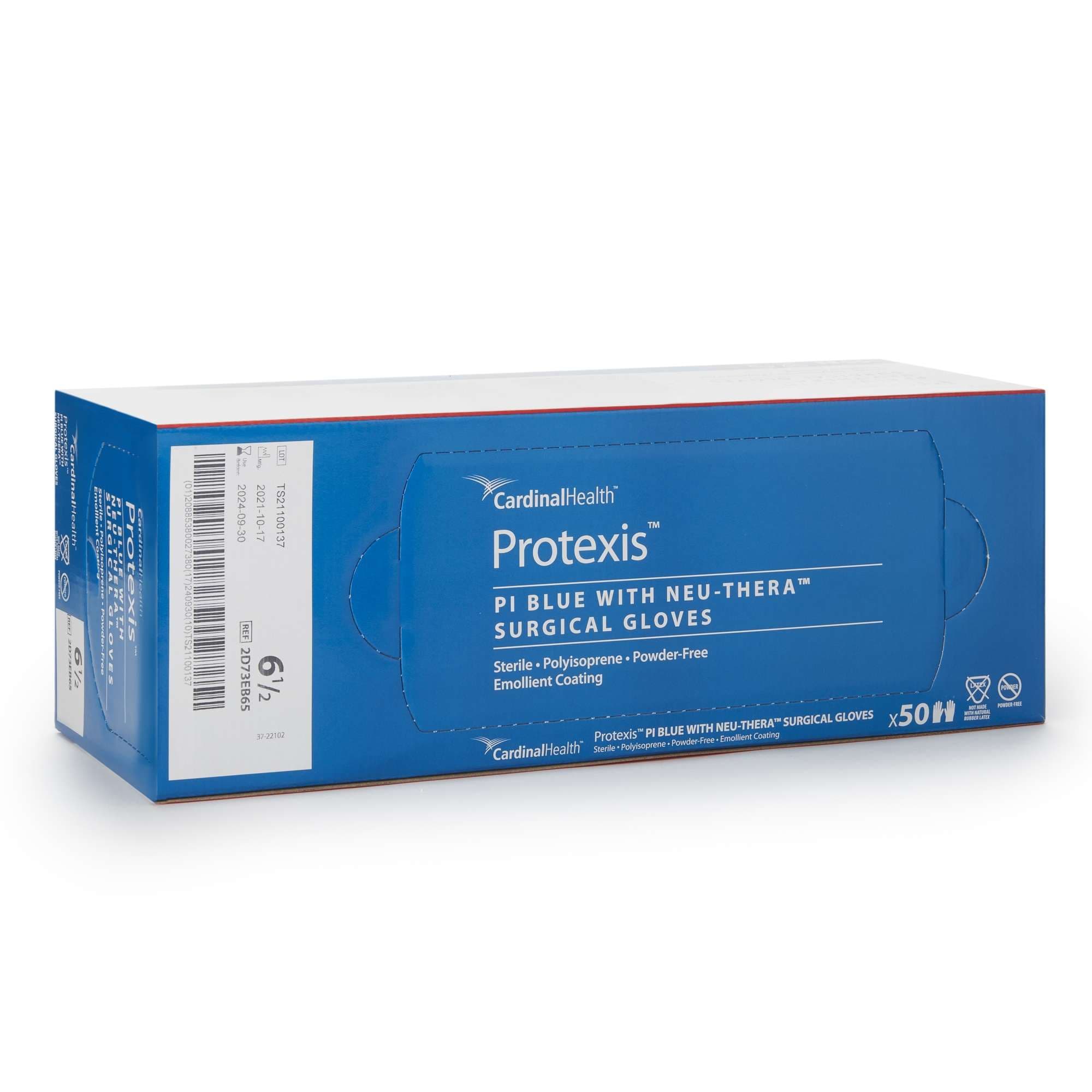 Protexis PI Blue with Neu-Thera Powder-Free Surgical Glove, Size 6.5 - Box of 100 - Image 1