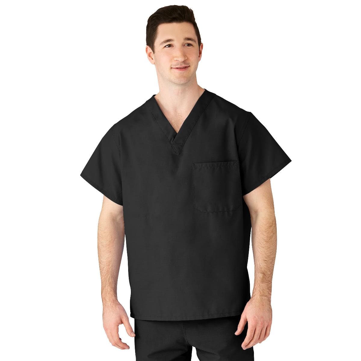 Medline AngelStat Unisex Reversible V-Neck Scrub Tops With 2 Pockets, Black, Small - Image 1