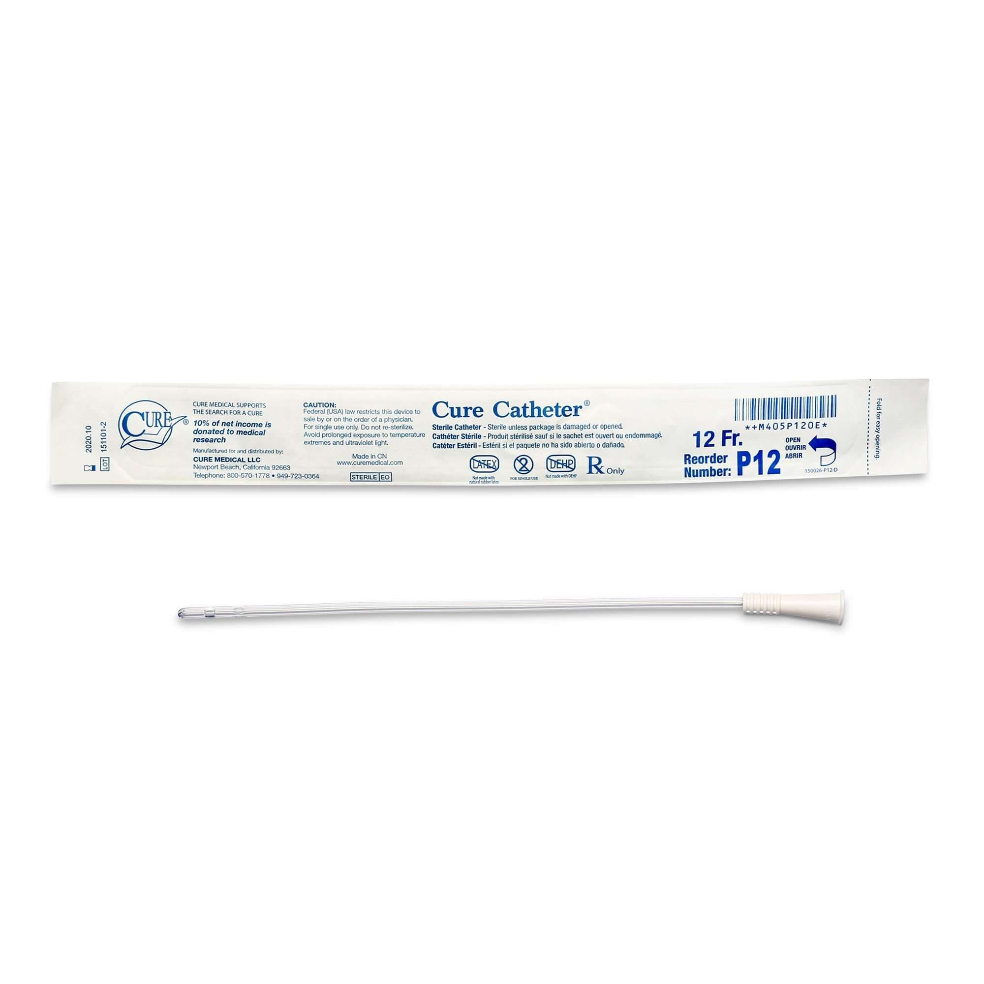 Cure Pediatric Intermittent Catheter, 12 Fr - Box of 30 - Image 1