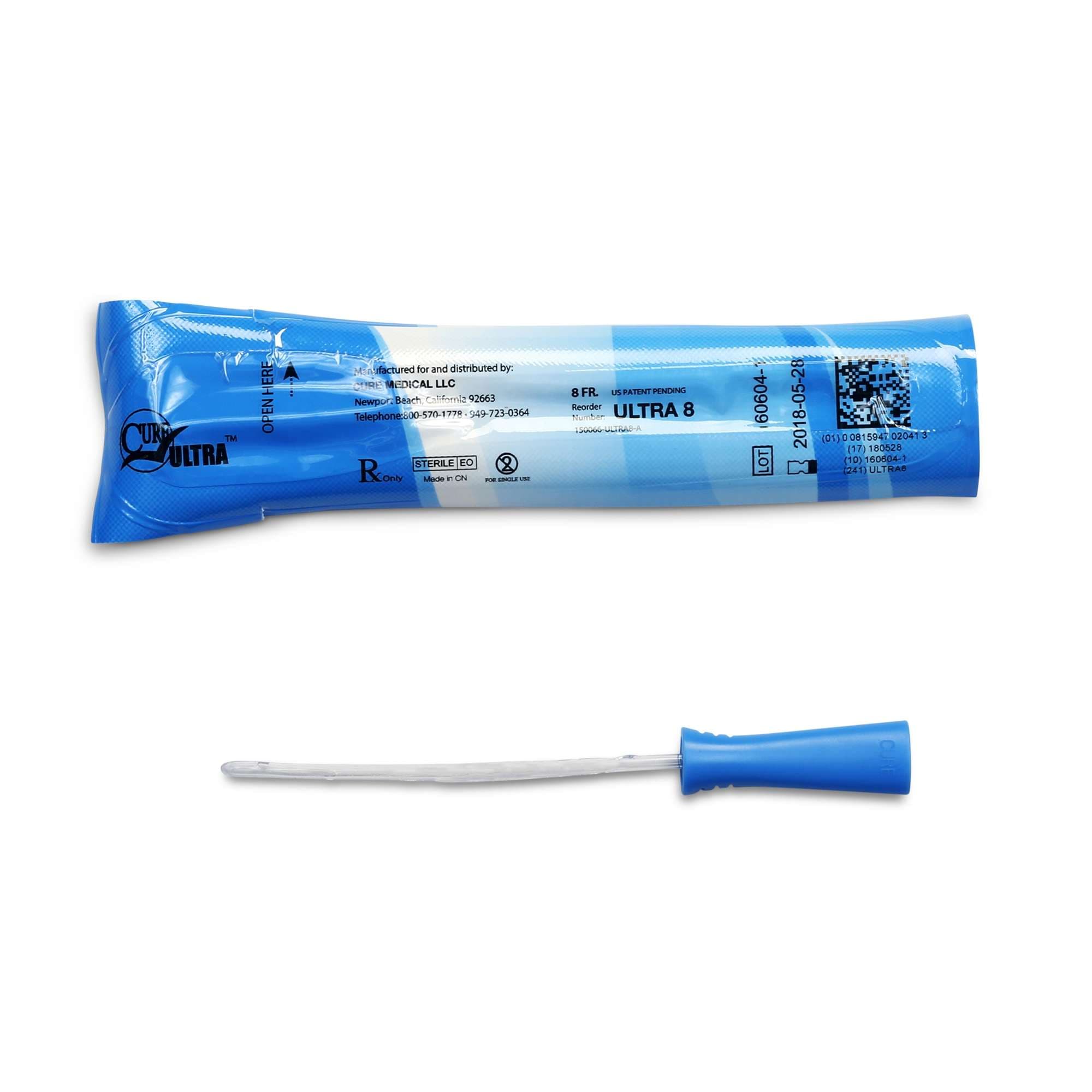 Cure Ultra Ready-to-Use Lubricated PVC Catheter for Women, 8 Fr - Case of 300 - Image 1