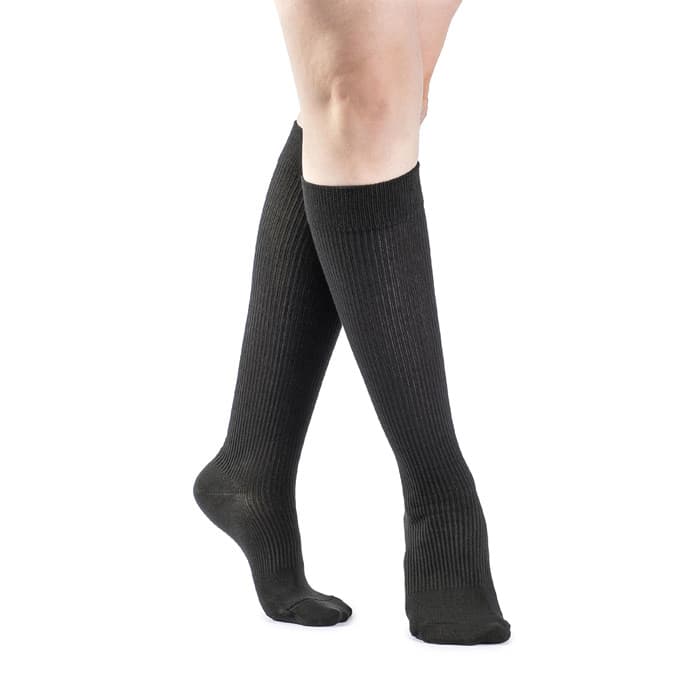Sigvaris Casual Cotton Calf High Compression Socks, 15-20 mmHg, Size A, Black - Pair - Image 1