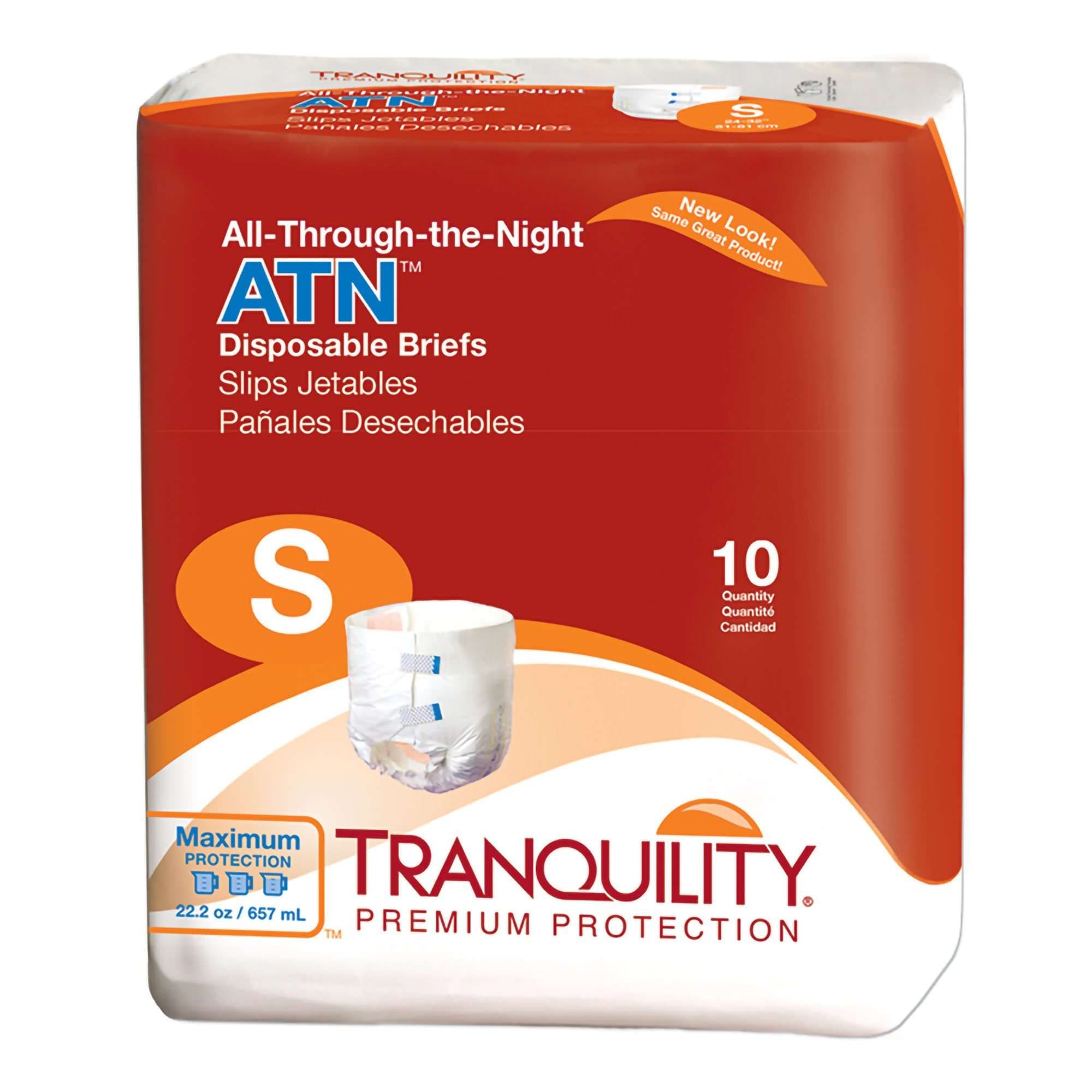 Tranquility ATN All-Through-the-Night Adult Briefs, Small - Bag of 10 - Image 1