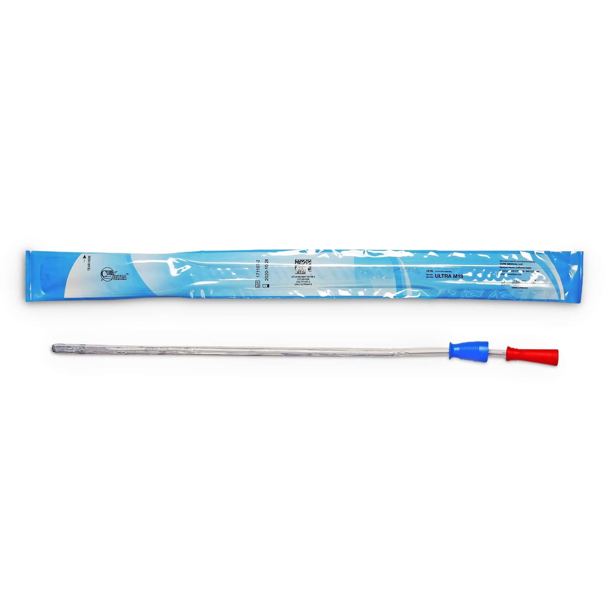 Cure Ultra Ready-to-Use Intermittent Catheter for Men, Size 18, 18 Fr - Case of 300 - Image 1