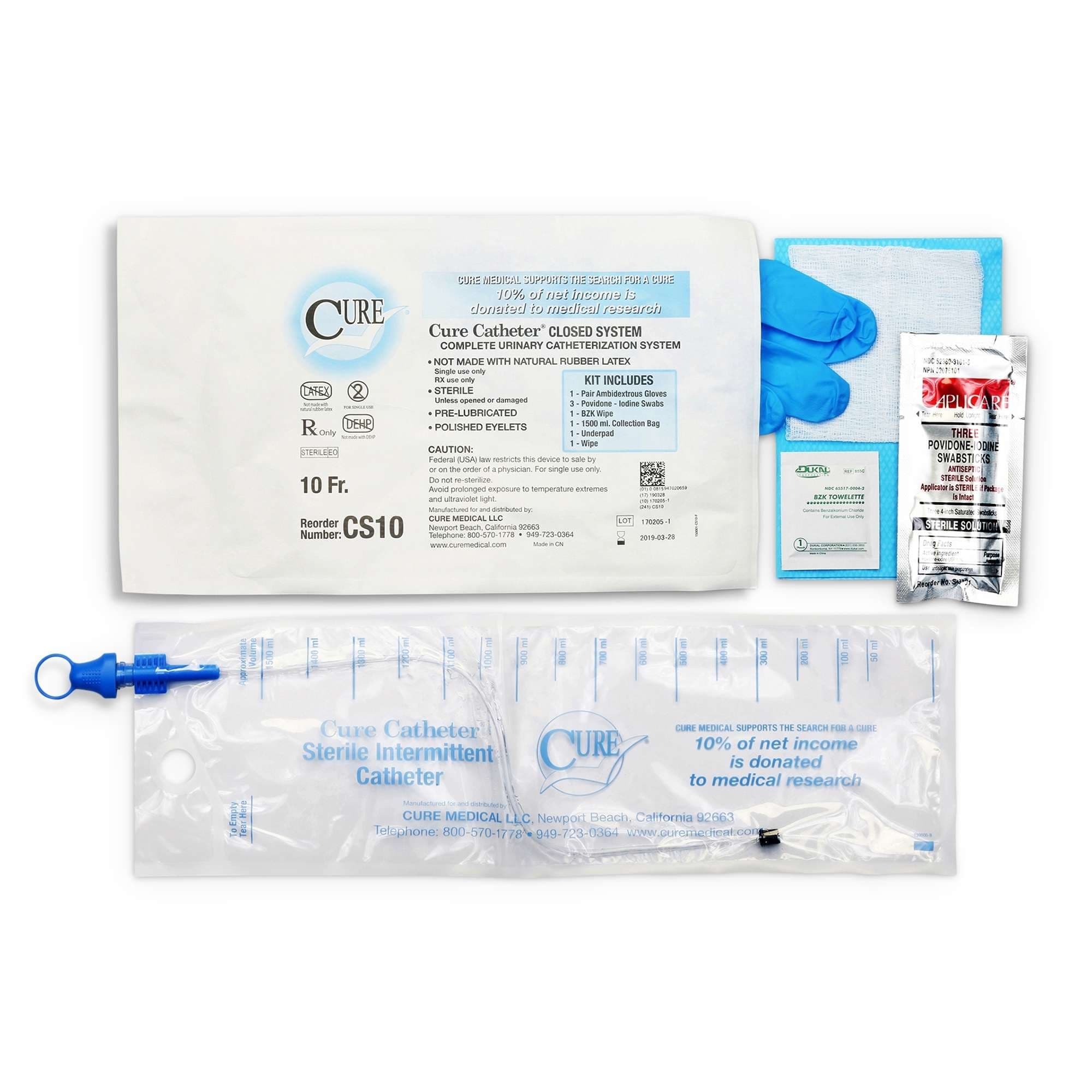 Cure Closed System Intermittent Catheter Kit, 10 Fr - Each - Image 1