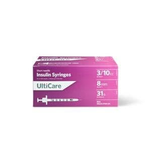 Ultimed UltiCare Insulin Syringe, 31 Gauze x 5/16 Inch, 3/10 mL - Box of 90 - Image 1