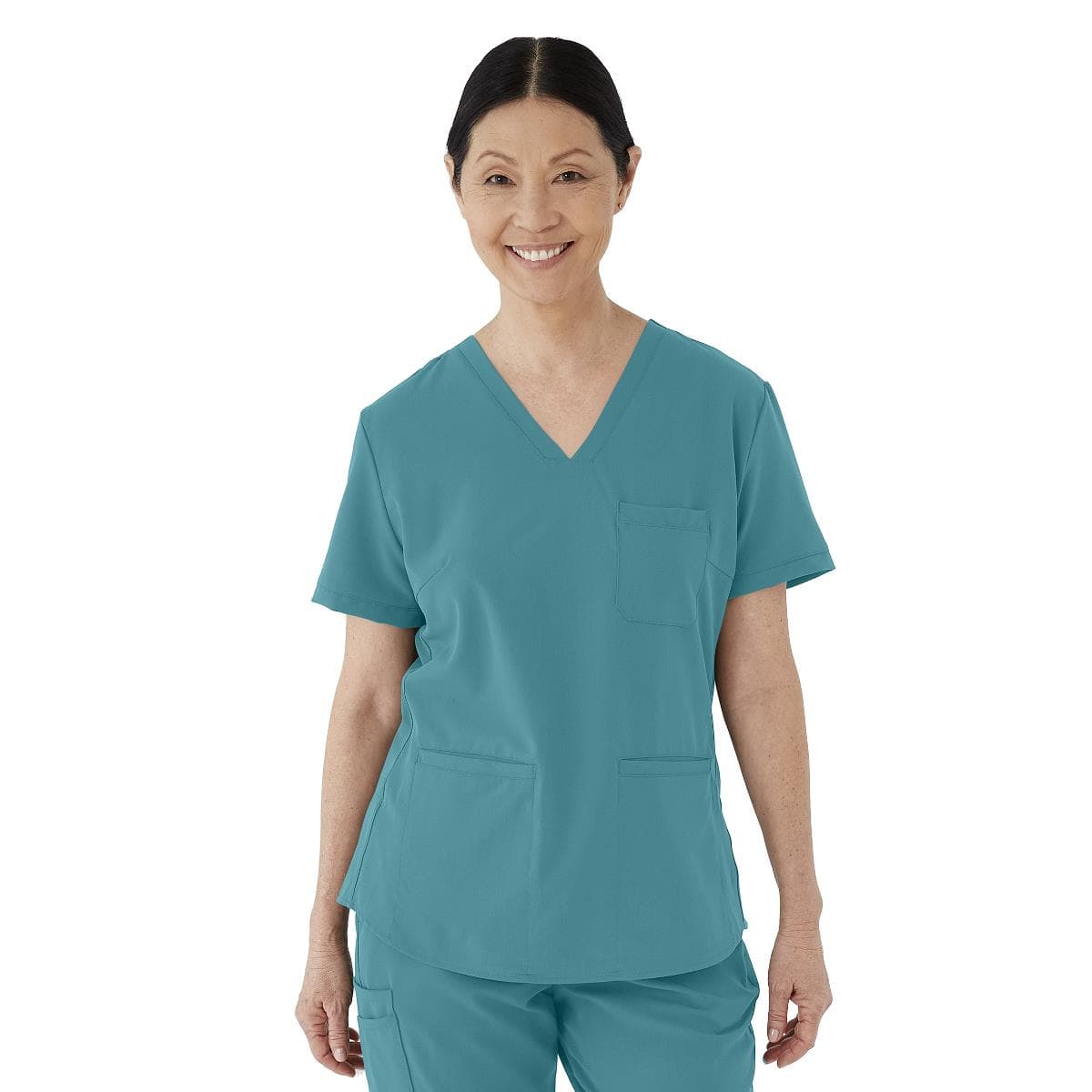 Medline Lexington AVE Women's V-Neck Scrub Tops with 3 Pockets, Teal Blue, Medium - Image 1