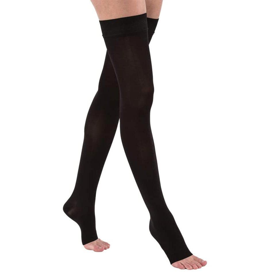 Jobst Opaque Dot Band Compression Stockings, Open Toe, 15-20mmHg, Medium, Classic Black - Pair - Image 1