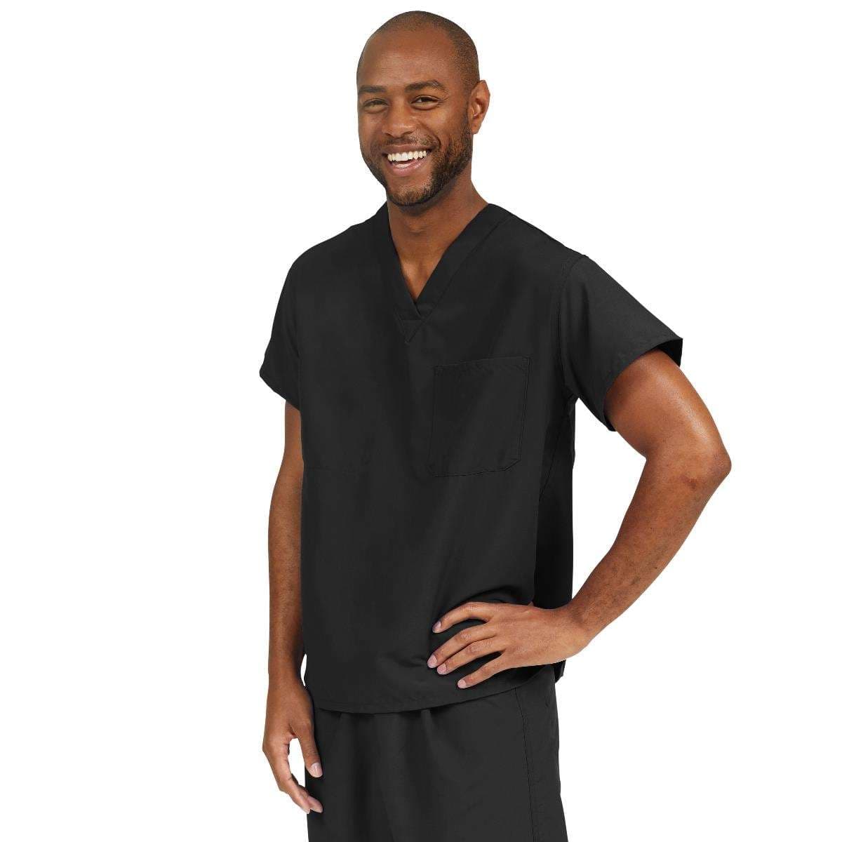 Performax Unisex Reversible V-neck Scrub Tops, Black, Small - Image 1
