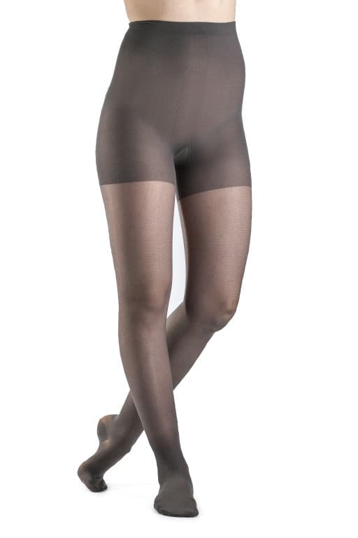 Sigvaris Sheer Fashion Closed Toe Compression Pantyhose, 15-20mmHg Size D, Charcoal - Pair - Image 1