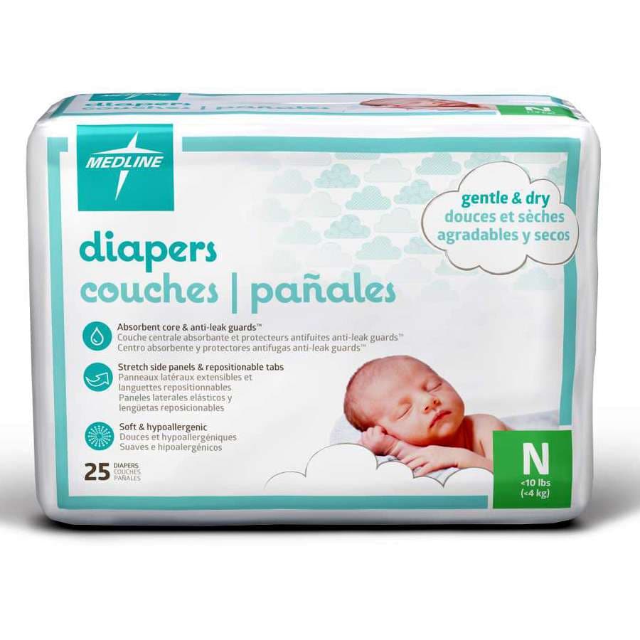 Medline Disposable Baby Diapers, Size Newborn - Case of 200 - Image 1