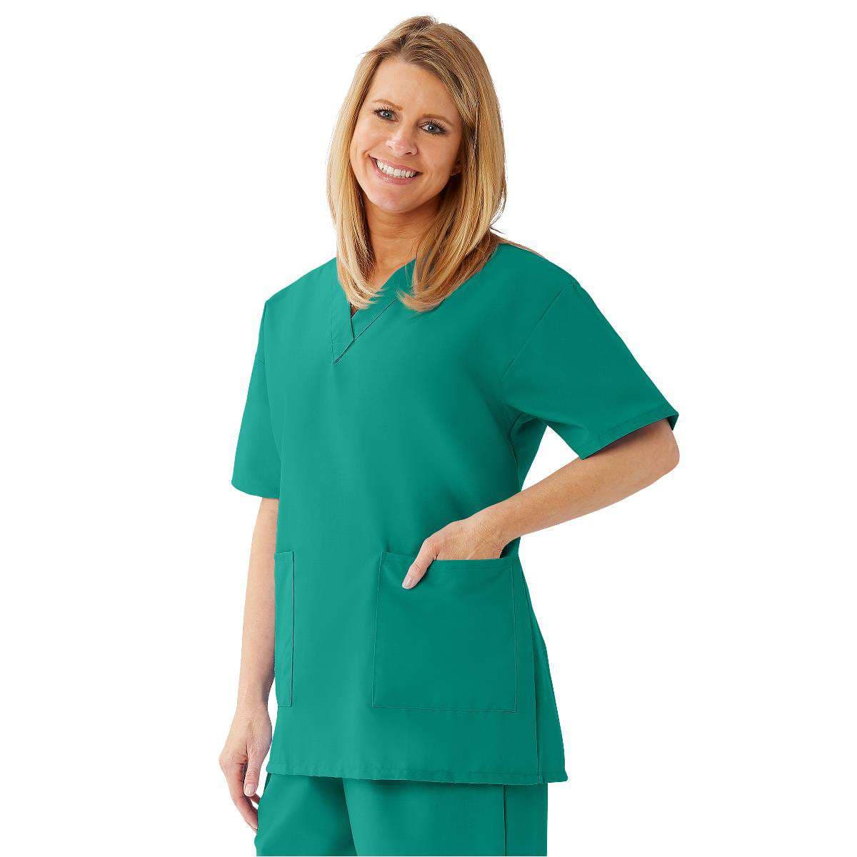 Medline Angelstat Women's V-neck Tunic Scrub Tops, Emerald, 2XLarge - Image 1