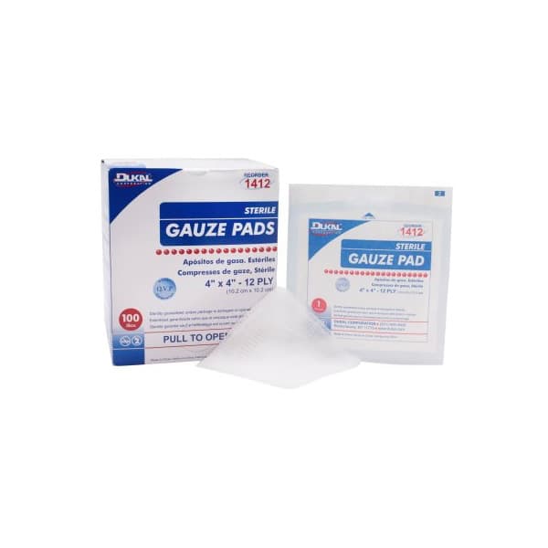 Dukal Gauze Sponge White 12-Ply Square Sterile, 4 x 4 Inch - Box of 100 - Image 1