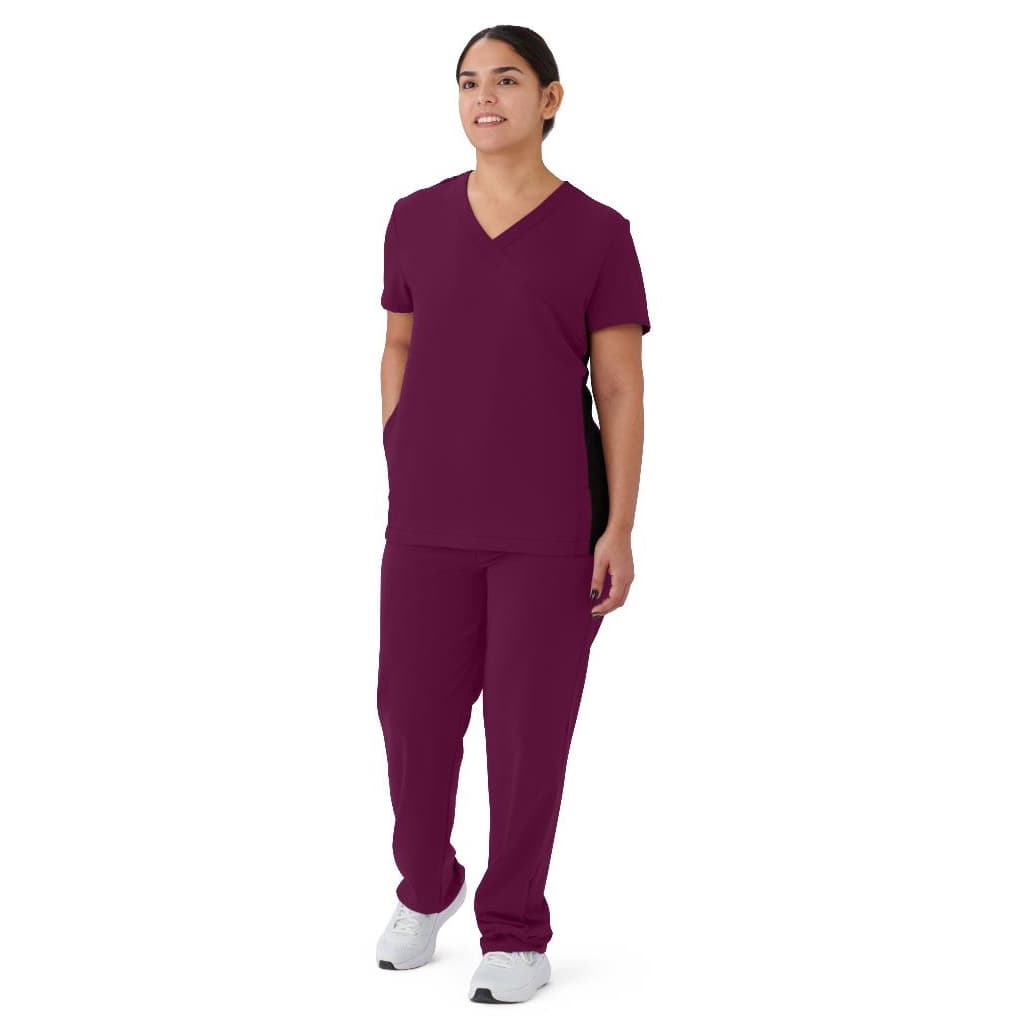 Medline Staten AVE Women's Yoga-Style Scrub Top, Wine, Medium - Image 1