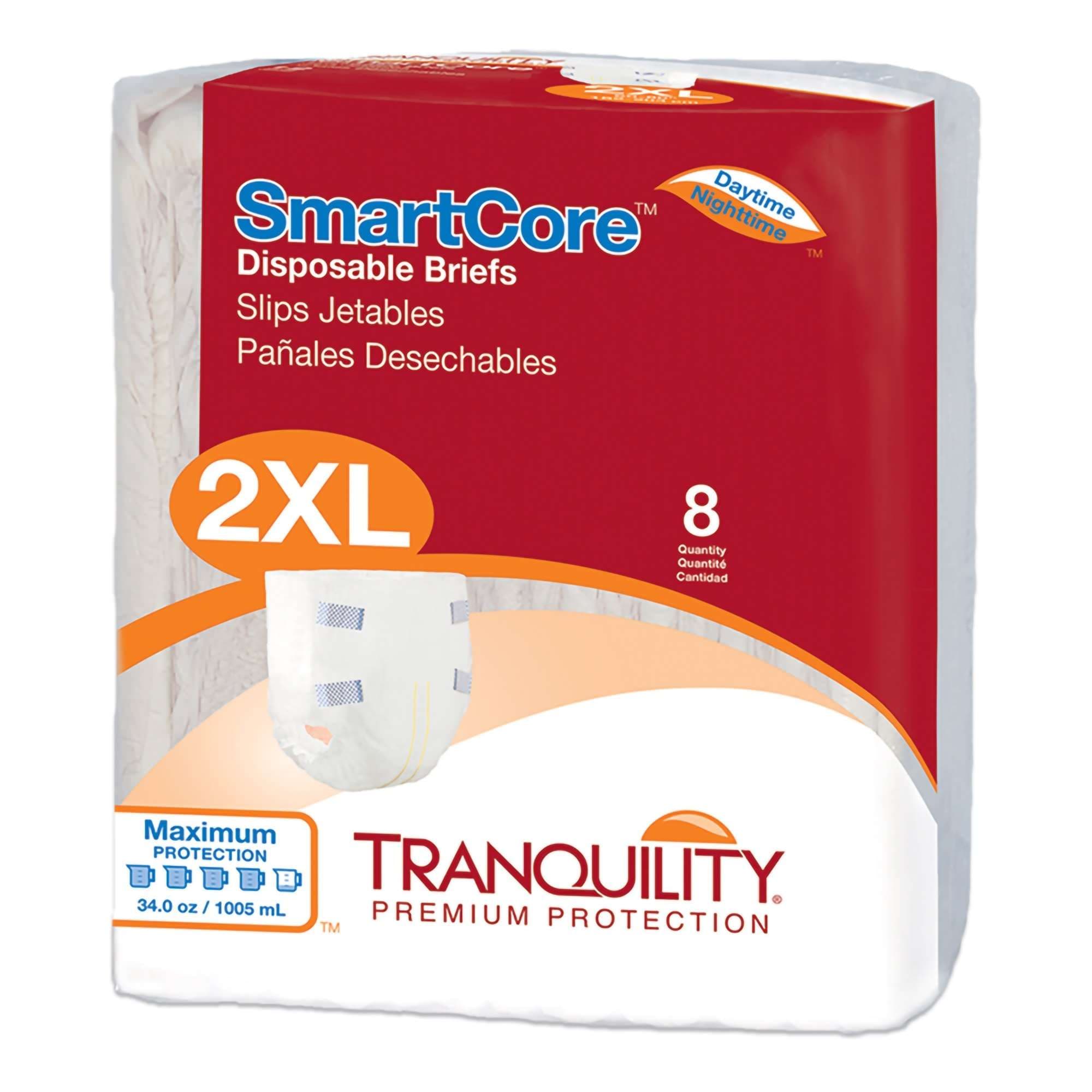 SmartCore Disposable Premium Protection Briefs, White, 2XLarge - Package of 8 - Image 1