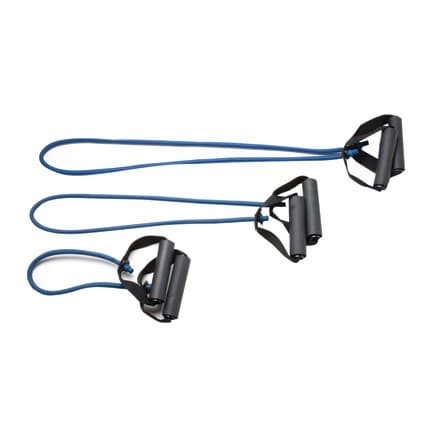 CanDo Tubing with Handles Exerciser Full Body Set, Blue, heavy - Set of 3 - Image 1