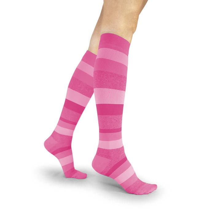 Sigvaris Women's Style Microfiber Patterns Calf High Compression Socks, 20-30mmHg , Medium-Long, Pink Stripe - Pair - Image 1