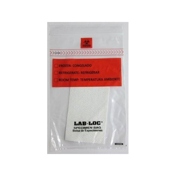 Lab-Loc Specimen Transport Bag with Document Pouch and Absorbent Pad, 6 x 9 Inch - Case of 1000 - Image 1