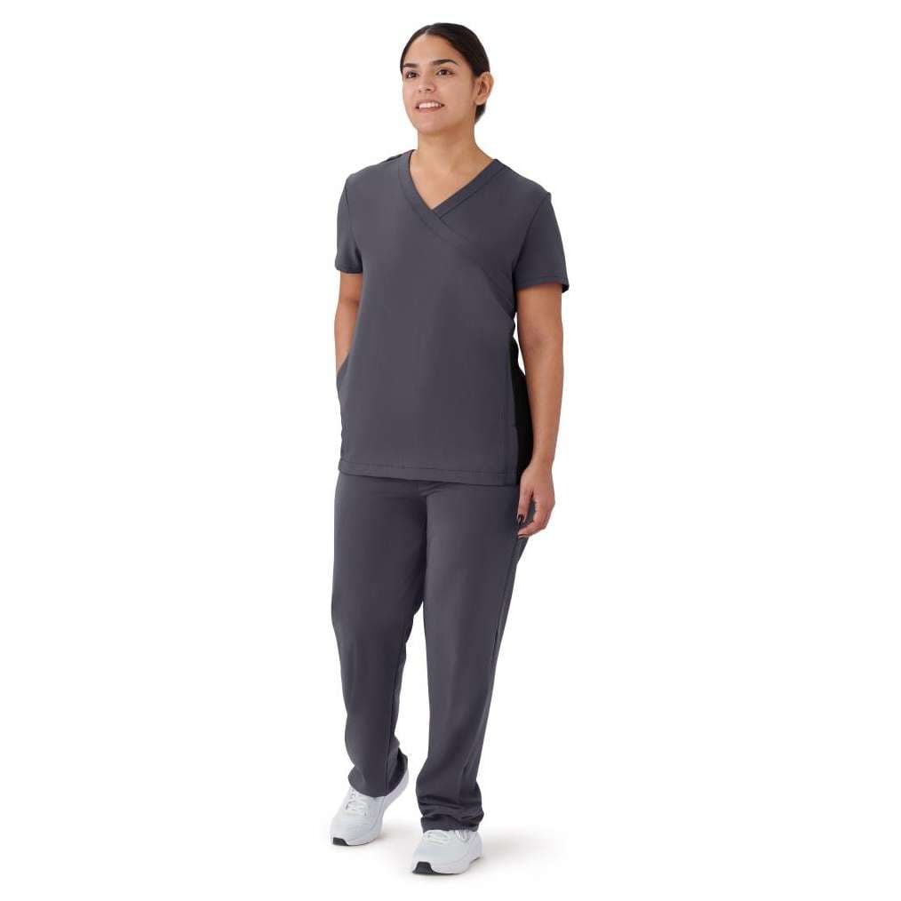 Medline Staten AVE Women's Yoga-Style Scrub Top, Charcoal, 2XLarge - Image 1