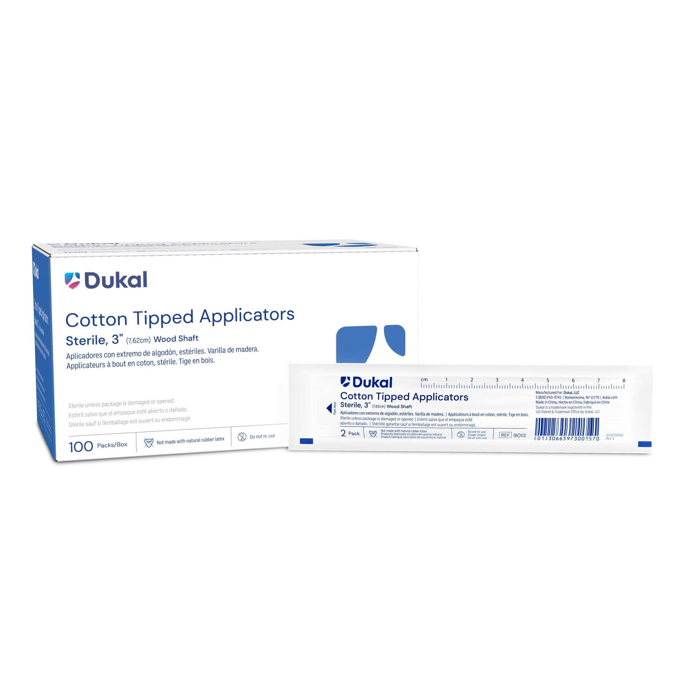 Dukal Cotton Tip Wood Shaft Applicator, Sterile, 3 Inch - Box of 100 - Image 1