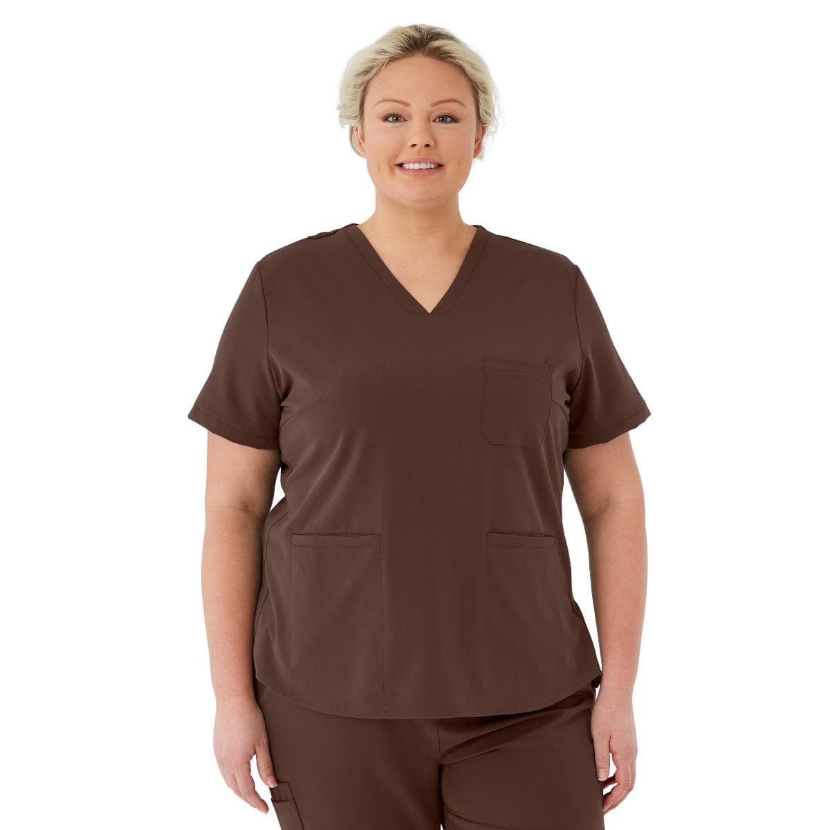 Medline Lexington AVE Women's V-Neck Scrub Tops with 3 Pockets, Chocolate, 5XLarge - Image 1