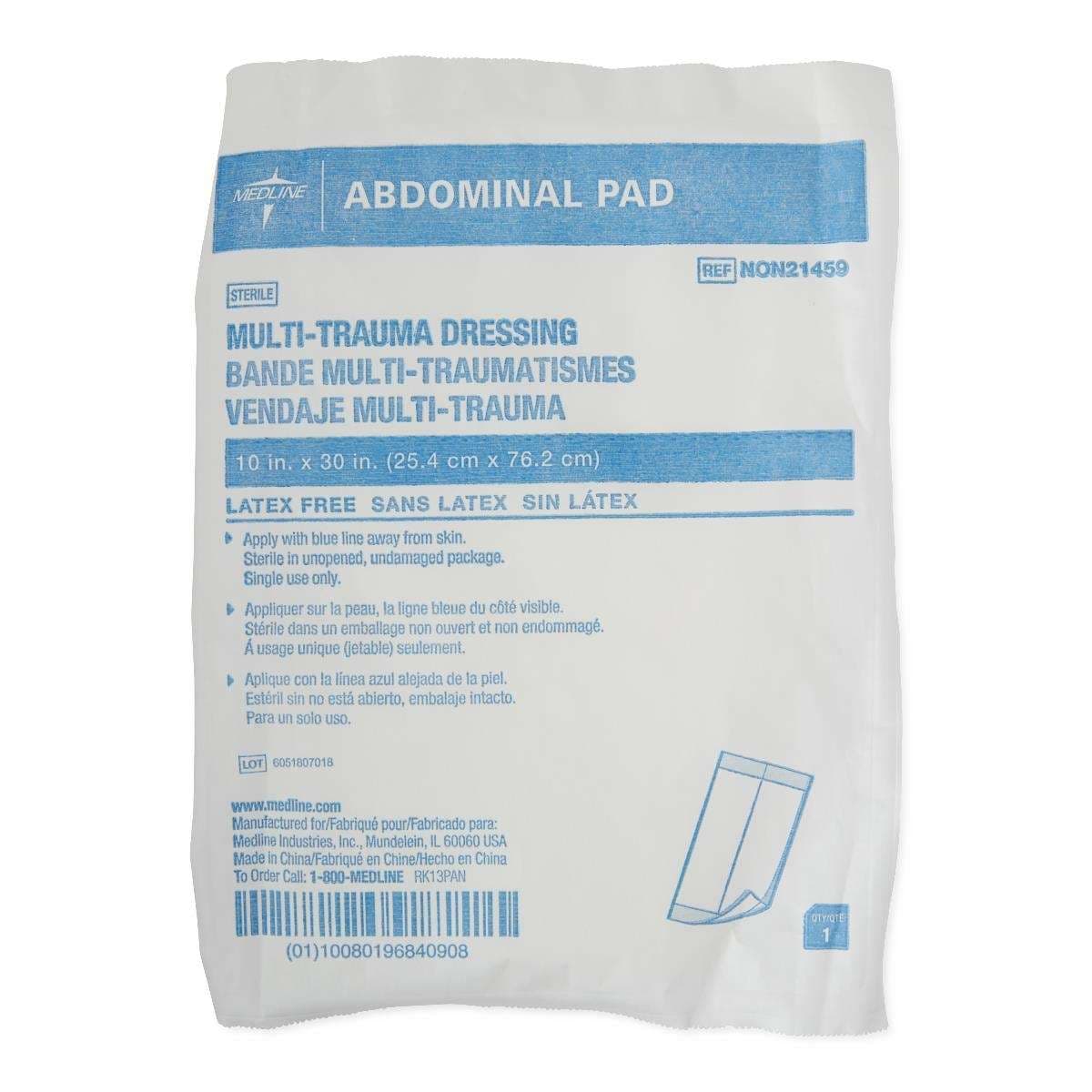 Medline Sterile Multi-Trauma Abdominal Pads, 10 x 30 Inch - Each - Image 1