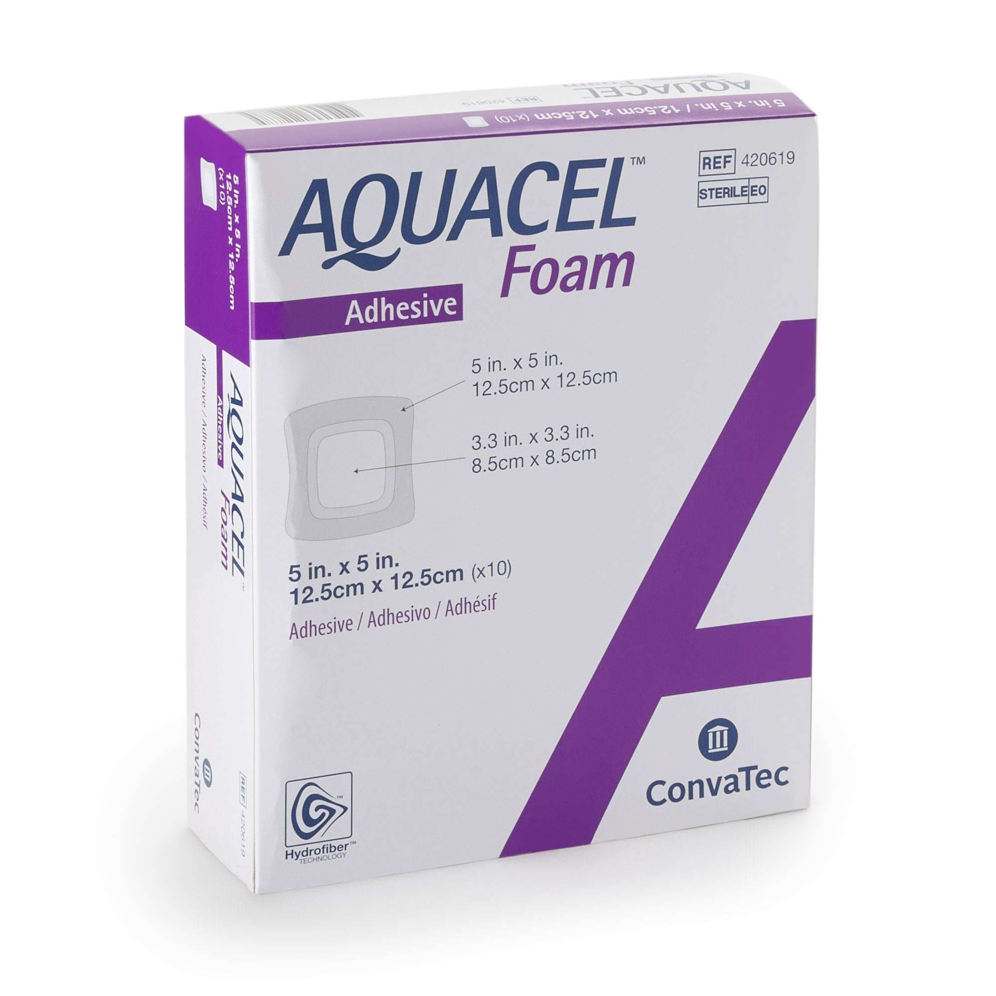 ConvaTec Aquacel Ag Foam Adhesive Dressing, 5 x 5 Inch - Box of 10 - Image 1