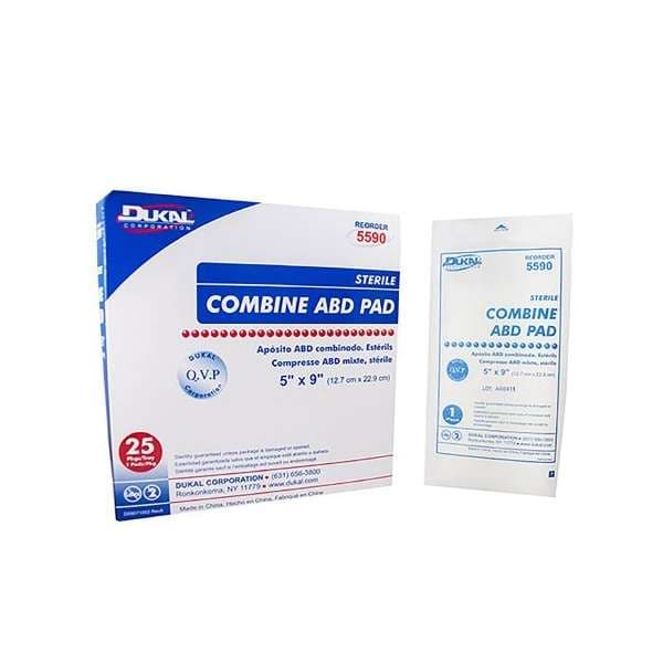 Dukal Abdominal Pad White 1-Ply Rectangle Sterile, 5 x 9 Inch - Box of 25 - Image 1