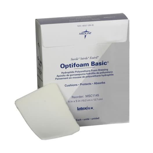 Optifoam Basic Hydrophilic Polyurethane Foam Dressing, 4 x 5 Inch - Case of 100 - Image 1