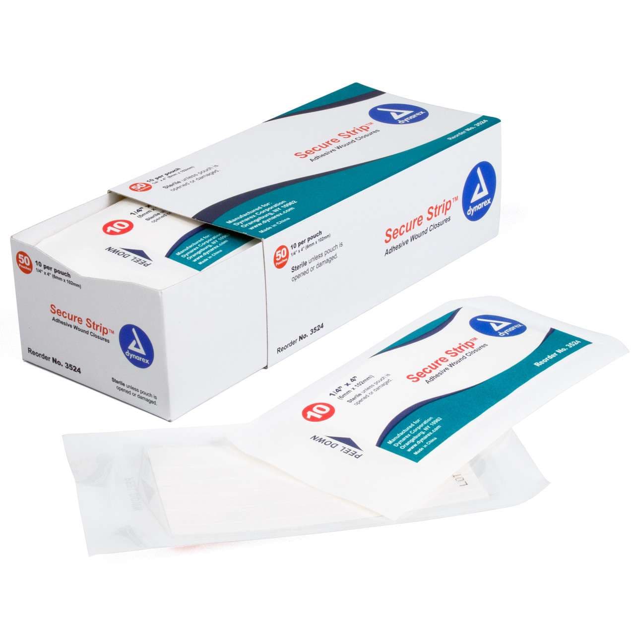 Dynarex SecureStrip Adhesive Wound Closure Strips, 0.25 x 4 Inch - Package of 10 - Image 1