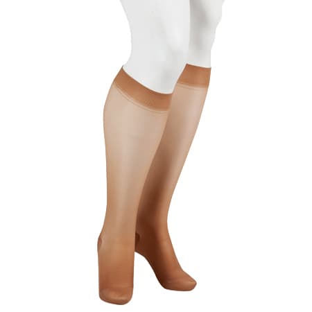Juzo Attractive OTC Sheer 140 Denier Knee High Compression Socks, 15-20mmHg, Regular, Biege, Large - Pair - Image 1