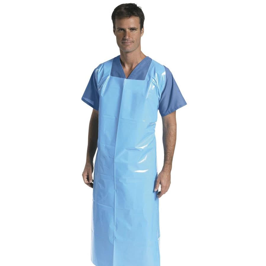 Medline Heavyweight Plastic Pullover Apron, Blue, 41 x 62 Inch - Case of 100 - Image 2