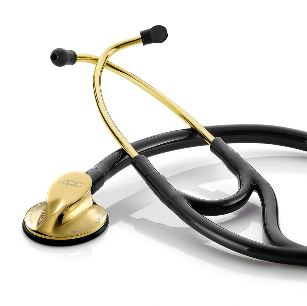 ADC Adscope Platinum Cardiology Stethoscope, Gold Finish Black Tubing - Each - Image 1