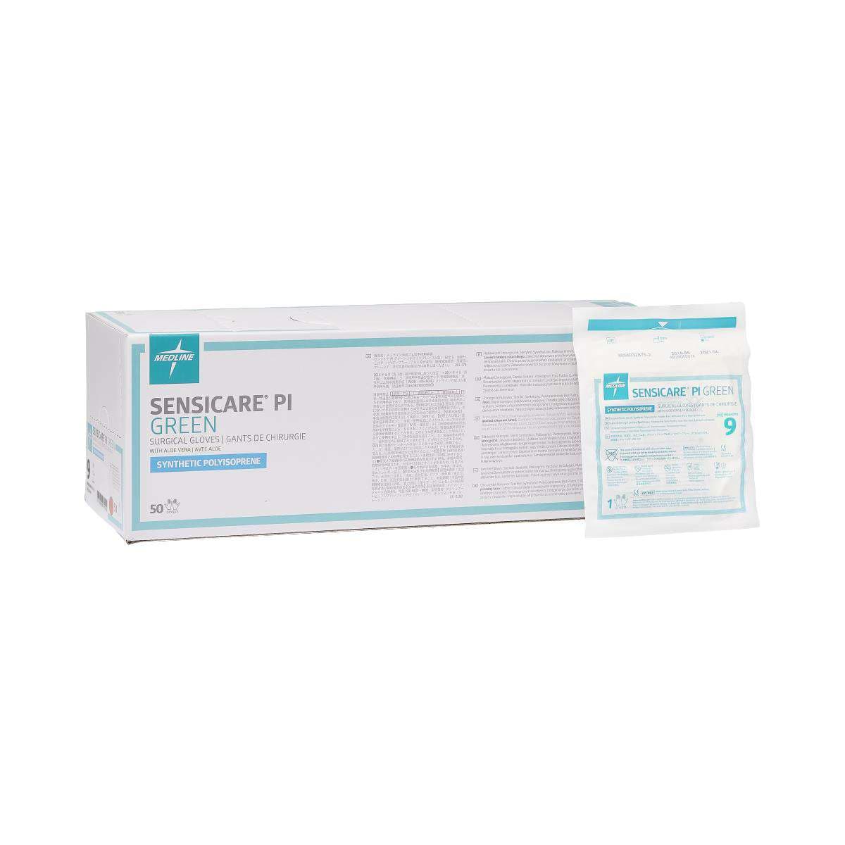 SensiCare PI Green Powder-Free Surgical Gloves, Size 9 - Box of 50 - Image 1