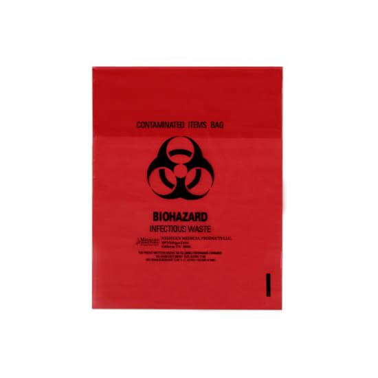 Medegen Biohazard Waste Bag Red Bag, 11 x 14 Inch, 1.5 mil, Flat Pack - Case of 500 - Image 1