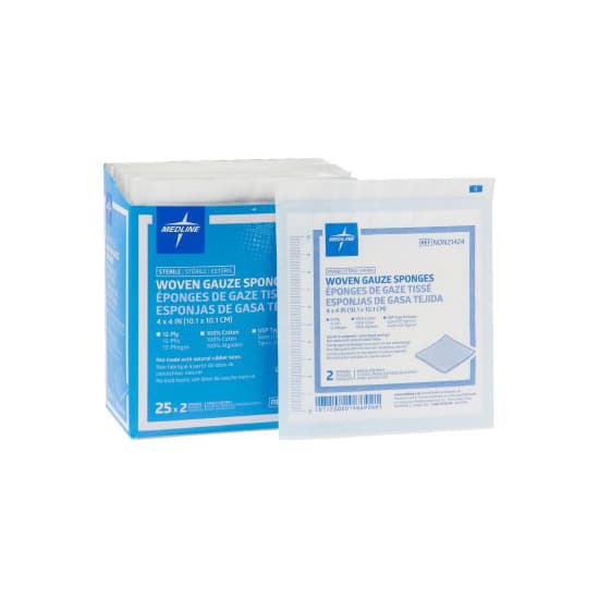 Medline USP Type VII Gauze Sponge White Square Sterile, 4 x 4 Inch, 12-Ply - Box of 50 - Image 1