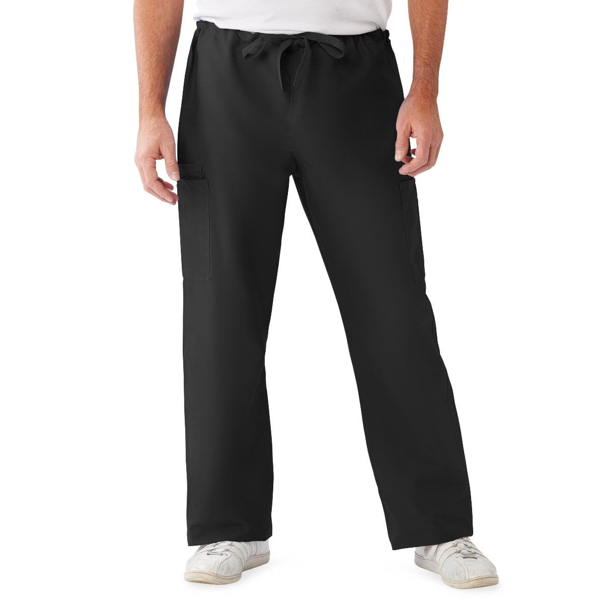 ComfortEase Unisex Nonreversible Drawstring Cargo Scrub Pants, S Regular Inseam, Black - Image 1