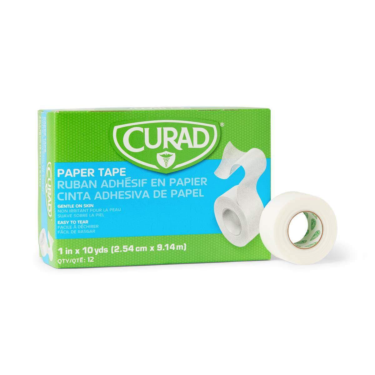 Medline Curad Paper Adhesive Tape, Without Dispenser, 1 Inch x 10 Yard - Box of 12 - Image 1