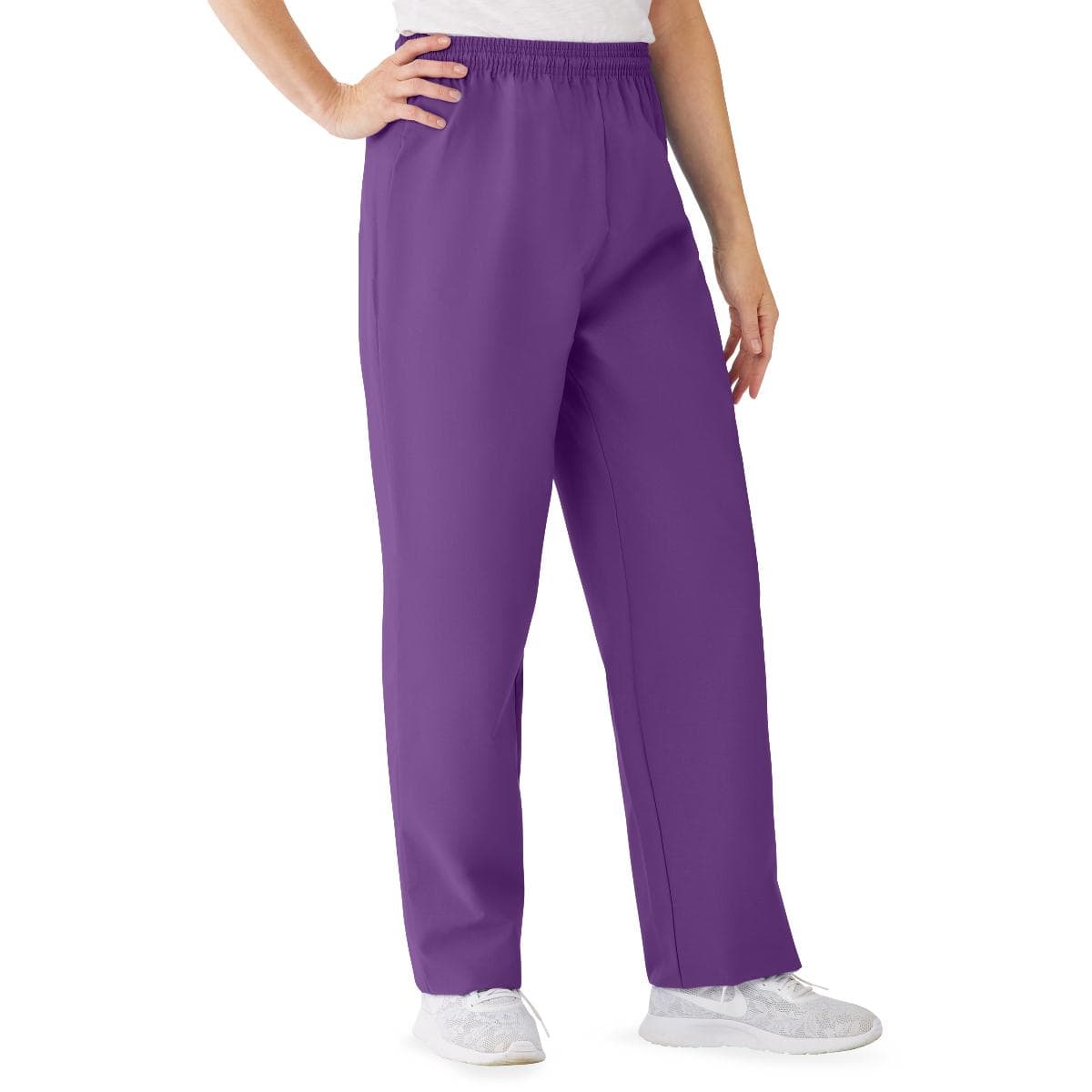 Medline Angelstat Women's Elastic Drawstring Waist Scrub Pants, Purple, Large - Image 1