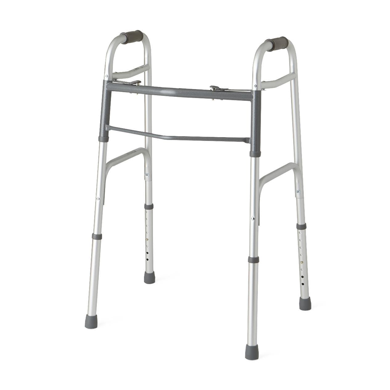Medline Two-Button Folding Walkers without Wheels, Adjustable - Each - Image 1