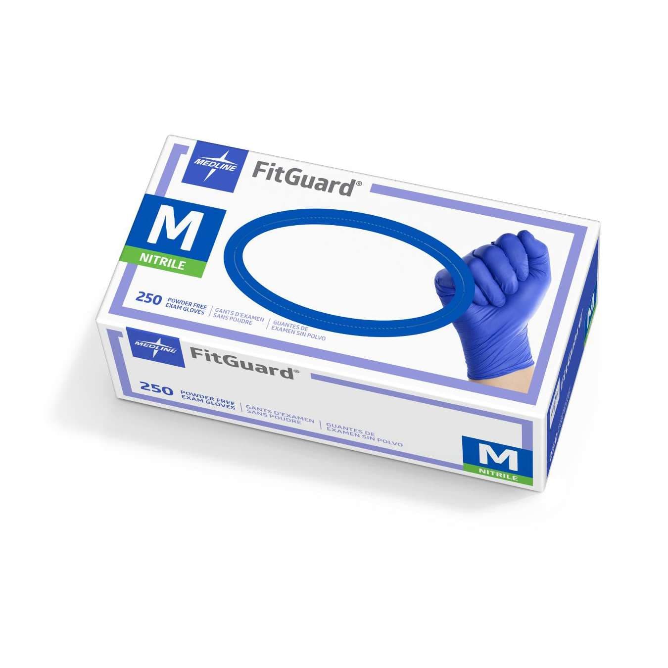 Medline FitGuard Nitrile Powder Free Exam Gloves, Blue, Large - Box of 250 - Image 1