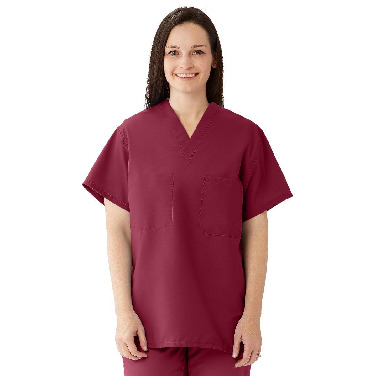 Comfortease Unisex Reversible Scrub Tops With 2 Pockets, Wine, Md - Image 1