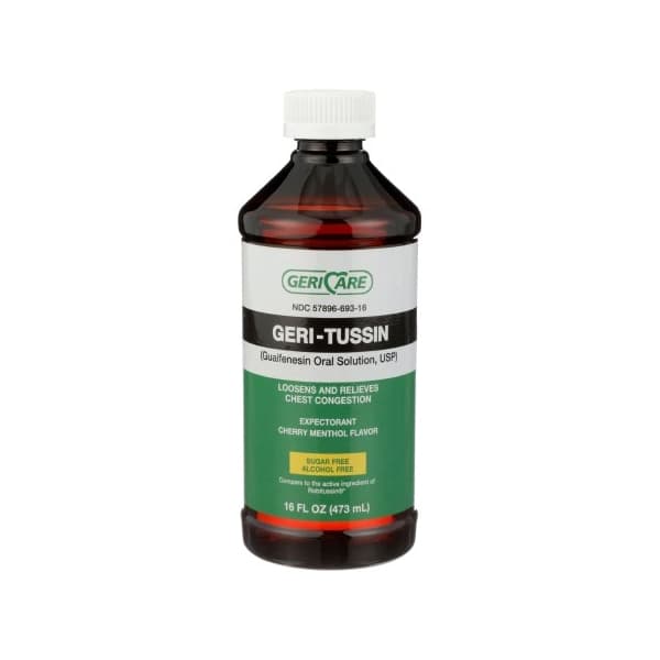 GeriCare Geri-Tussin Guaifenesin Cold and Cough Relief Syrup, 16 oz - Case of 12 - Image 1