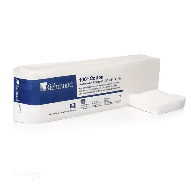 Richmond Cotton Non-Woven Sponges, 3 x 3 Inch - Case of 4000 - Image 1